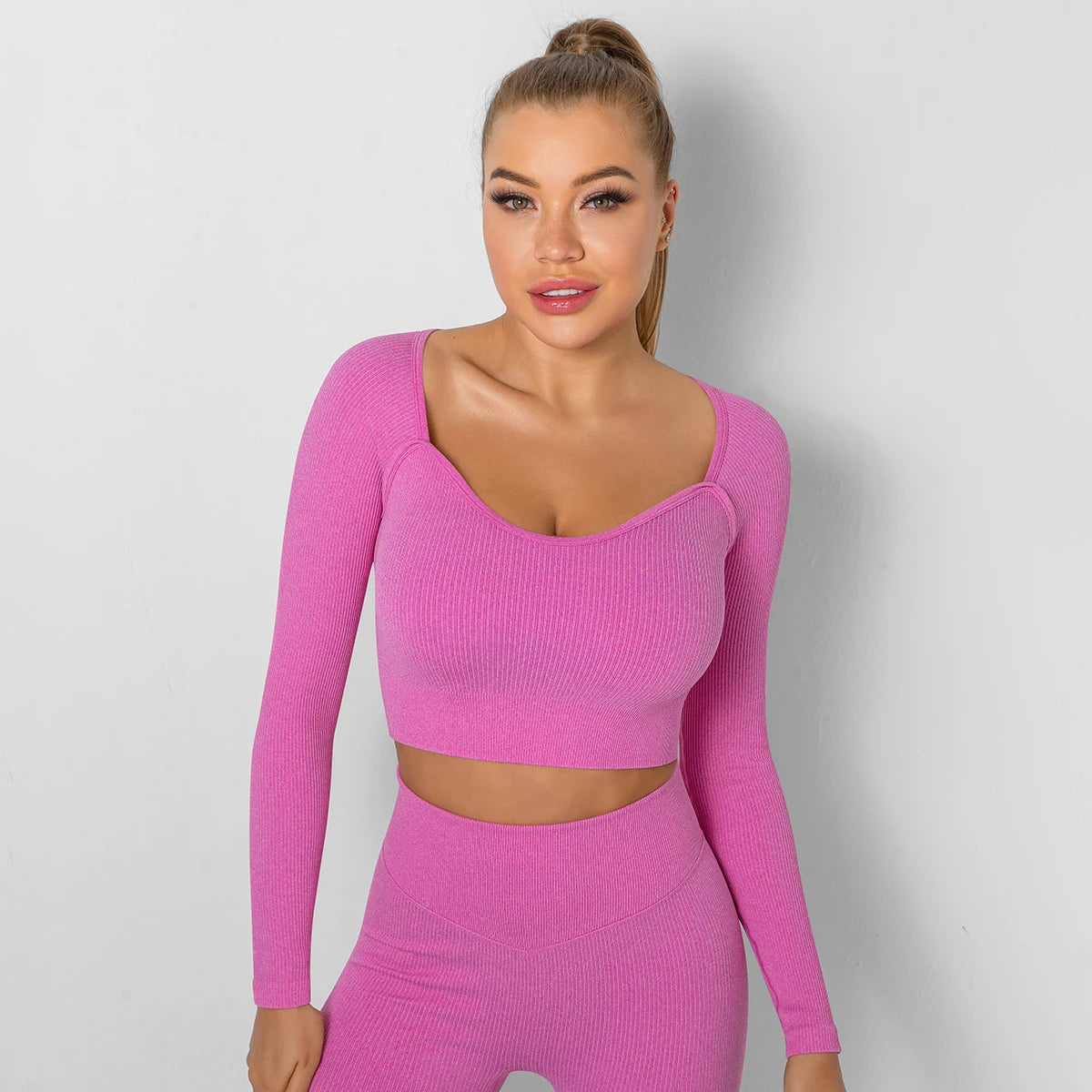 Ribbed Yoga Shirt Seamless Sports Crop Top