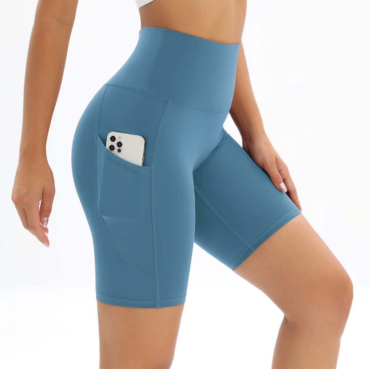 High-Waist Fitness Shorts with Pocket