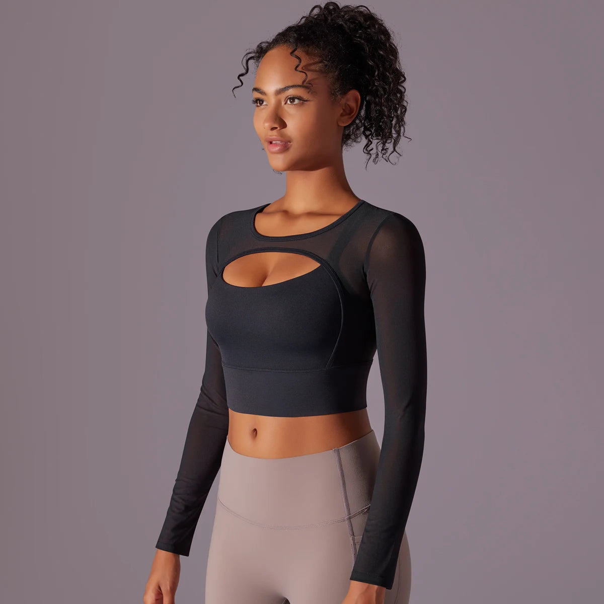 Women's Mesh Yoga Shirt with Long Sleeves